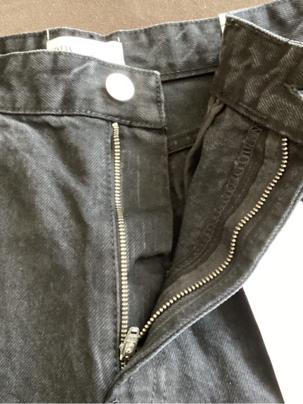 Zara Black Denim High-Rise Wide Leg Full Length Jeans Raw Hem Size 10 - Picture 12 of 13